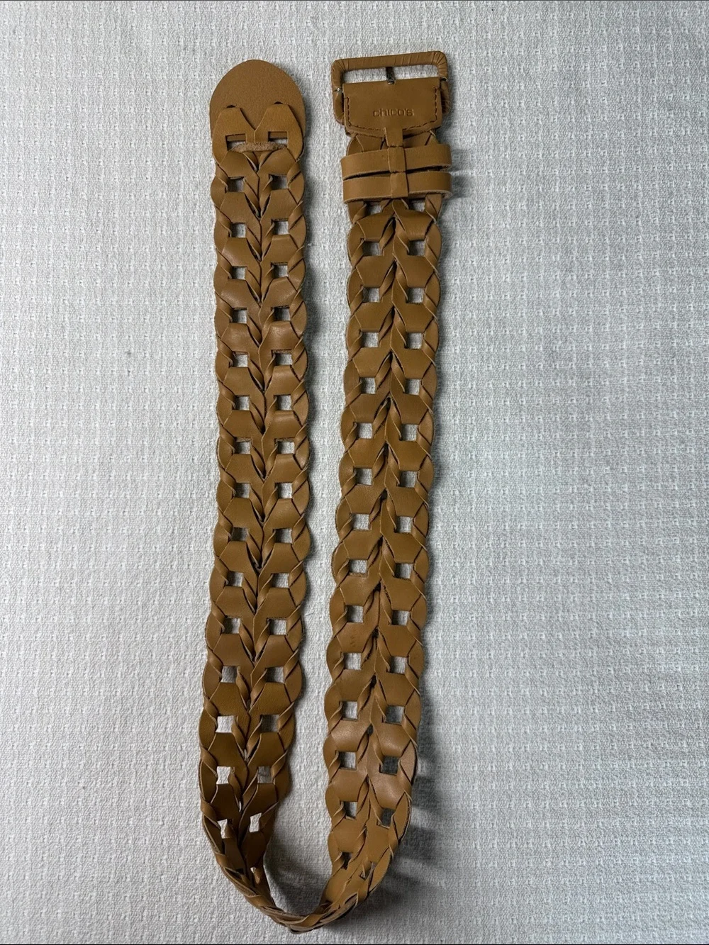 Chicos wide leather tan woven braided belt